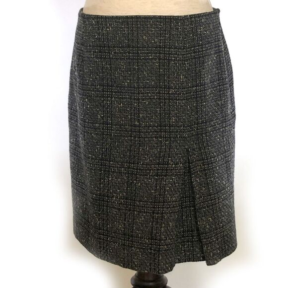 Ann Taylor Loft Black Tweed Silk Wool Petite Skirt - Picture 2 of 6
